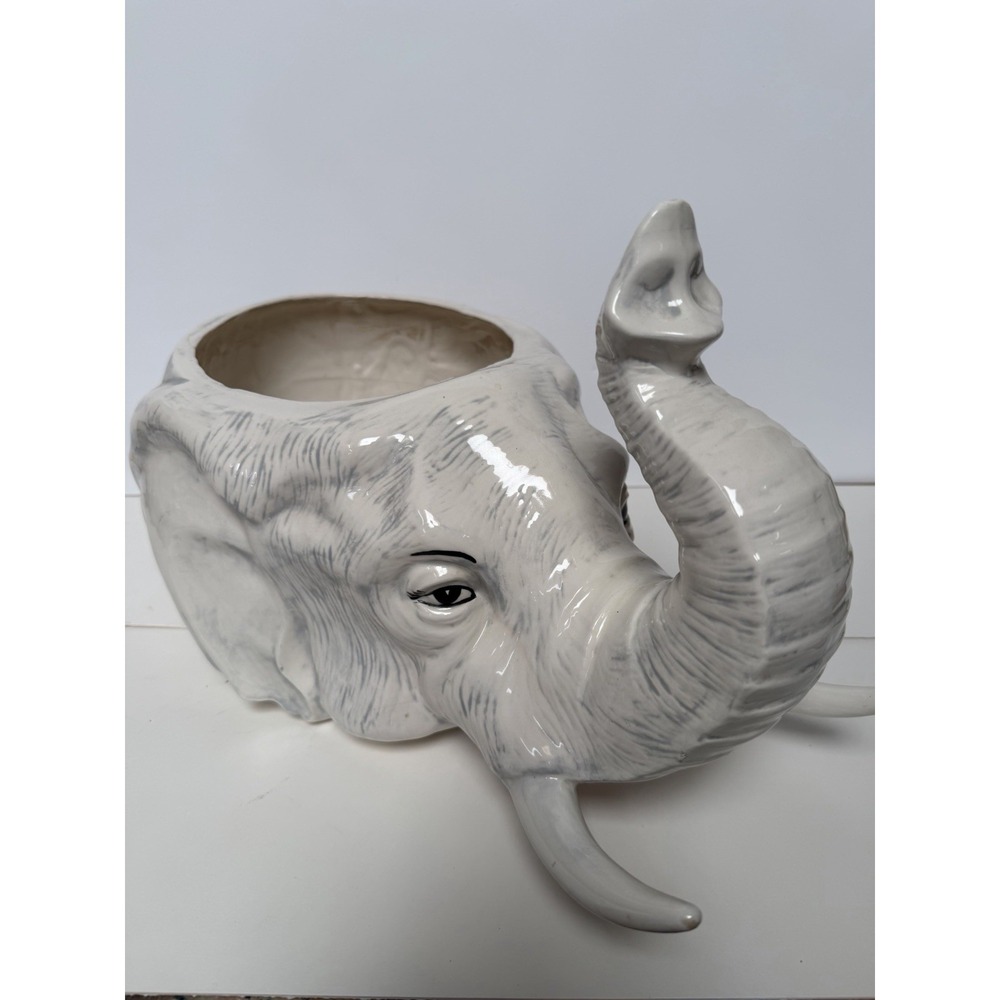 Vintage Ceramic Elephant Head Planter Signed THM MCM Hollywood Regency Large